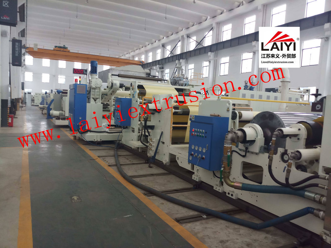 Mesin Laminasi Plastik Hot Melt Otomatis dengan Sistem Pendinginan Cepat dalam warna putih dan biru