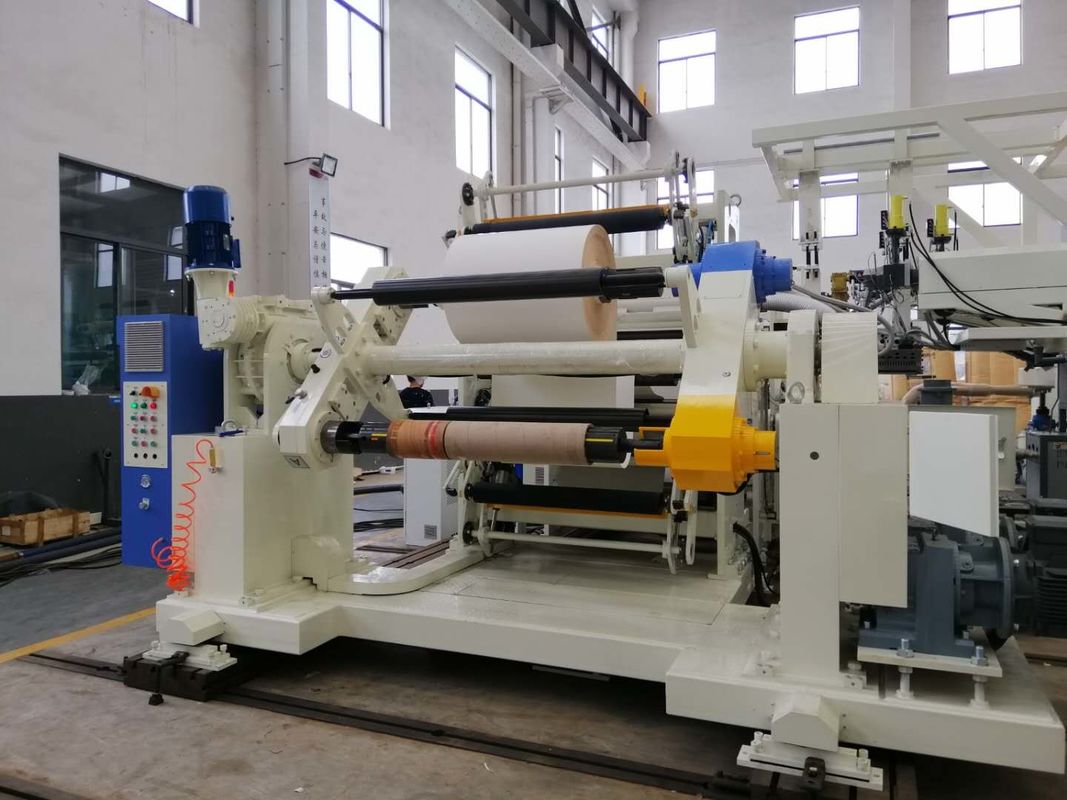 Film Otomatis Mesin Laminasi Plastik Roll dengan Double Station Unwinder dan Rewinder dalam warna biru dan putih