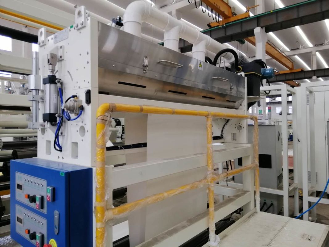 Film Otomatis Mesin Laminasi Plastik Roll dengan Double Station Unwinder dan Rewinder dalam warna biru dan putih
